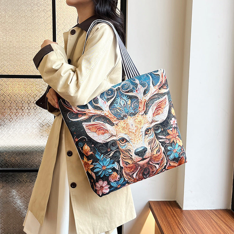 Fashionable Gold Embroidery Animal Tote Bag Stylish Shoulder Bag