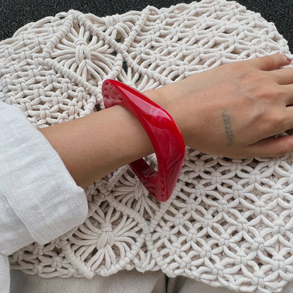 Trendy Geometric Resin Bracelets With Polished Metal Accents