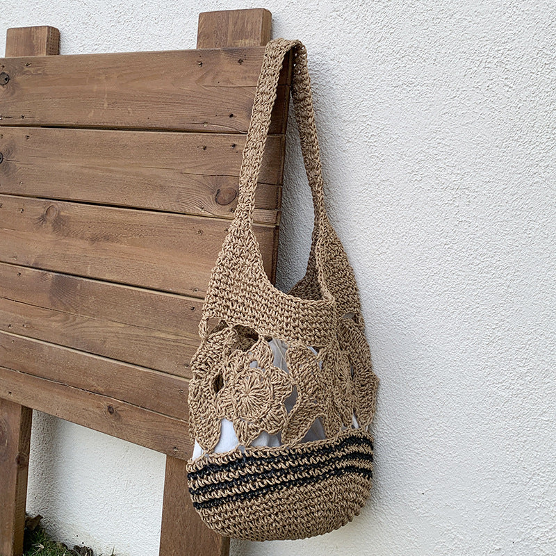 Summer Shoulder Tote Bag Beach Vacation Retro Woven Bag
