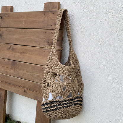 Summer Shoulder Tote Bag Beach Vacation Retro Woven Bag