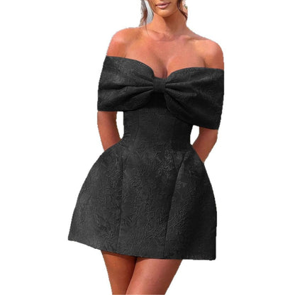 Chic Strapless Bow Tie Dress Elegant Princess Style