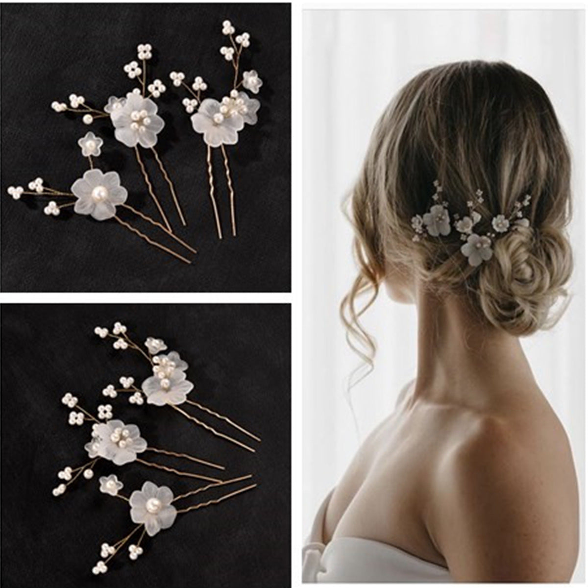 Bridal Hair Accessories Elegant White Flower Hairpins Set of 3