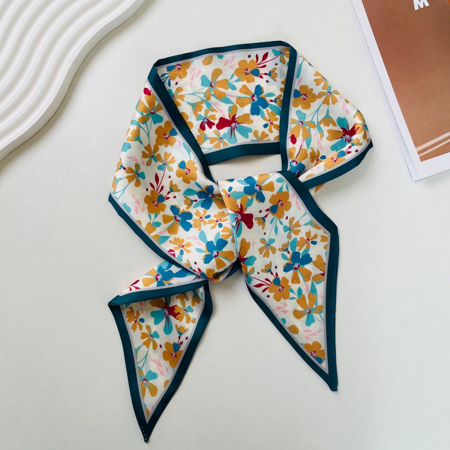 Print Narrow Long Satin Silk-Feel Scarf
