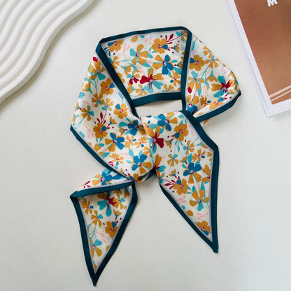 Print Narrow Long Satin Silk-Feel Scarf