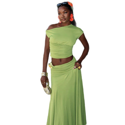 Casual Floral Crop Top And Long Skirt Set