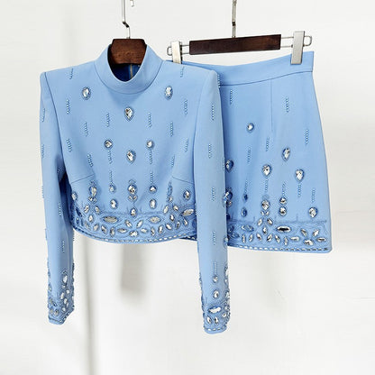 French Romantic Short Sleeve Jacket And Skirt Set