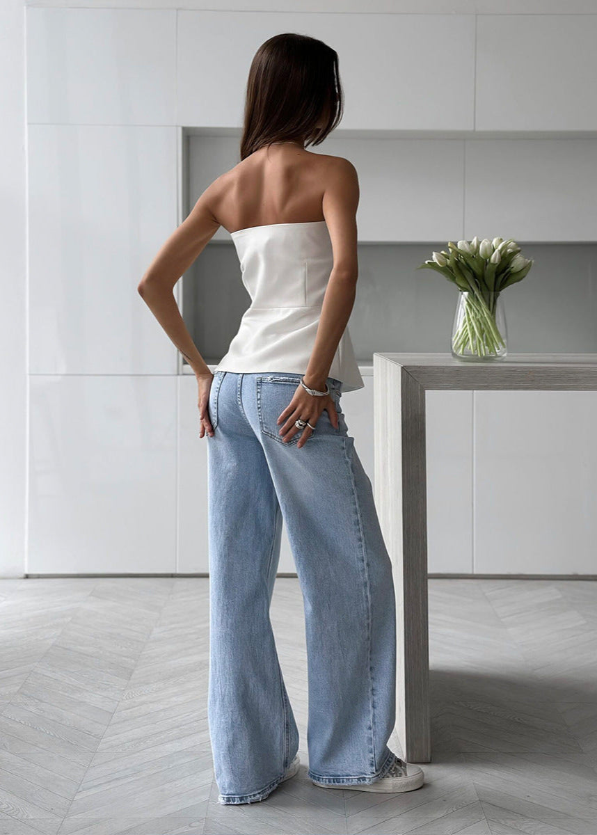 Strapless Peplum Polyester Spandex Bustier Top