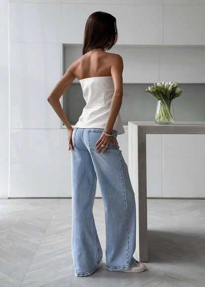 Strapless Peplum Polyester Spandex Bustier Top