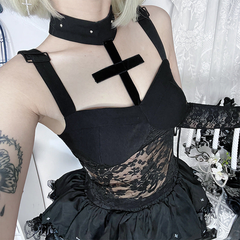 Cross Lace Halter Top Sexy Slim Fit Street Style