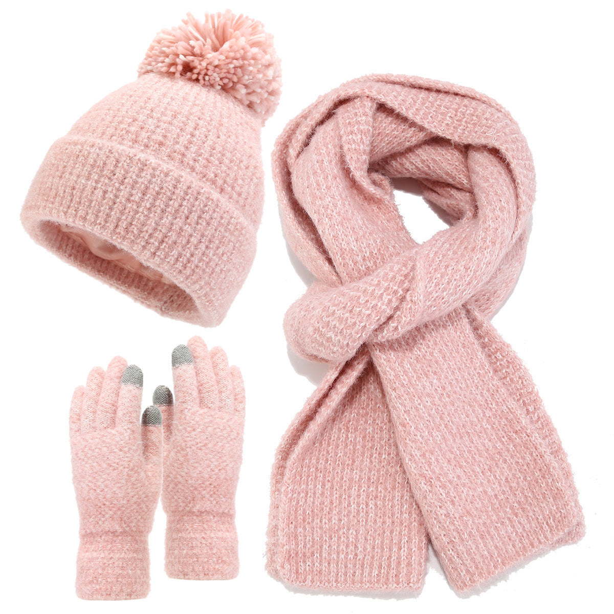 3 Pcs Winter Thermal Beanie Hat Scarf Gloves Sets