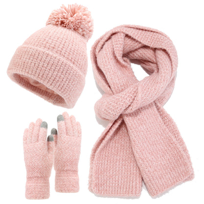 3 Pcs Winter Thermal Beanie Hat Scarf Gloves Sets