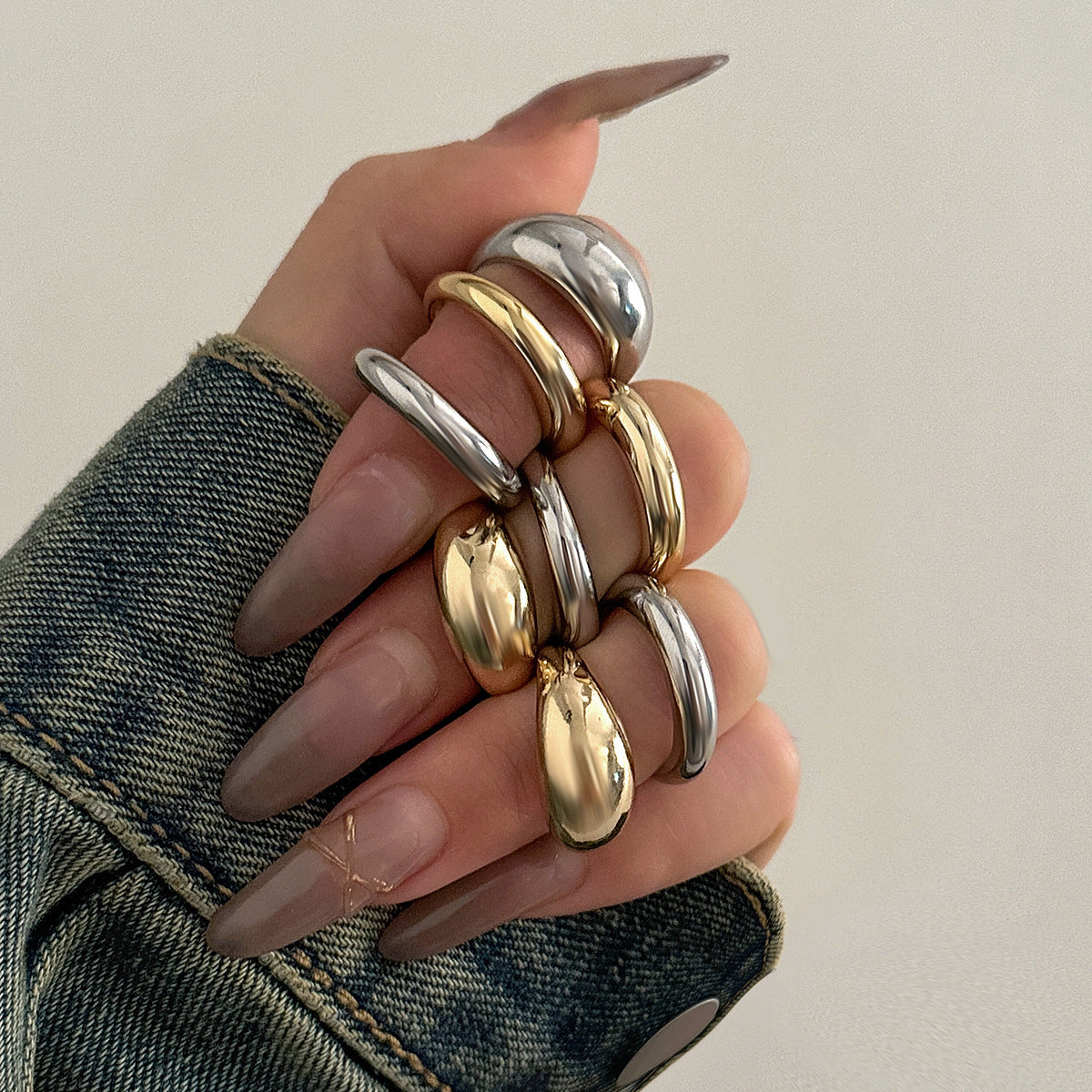 Trendy Geometric Metal Rings Set For Women