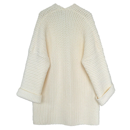 Solid Color Hollow Out Open Front Knit Cardigan