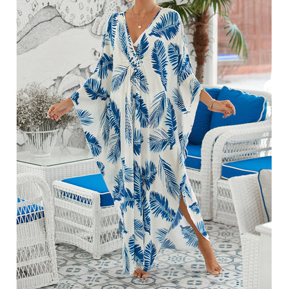 Summer Cotton Printed Beach Blouse Vacation Casual Bikini Sunscreen Beach Skirt