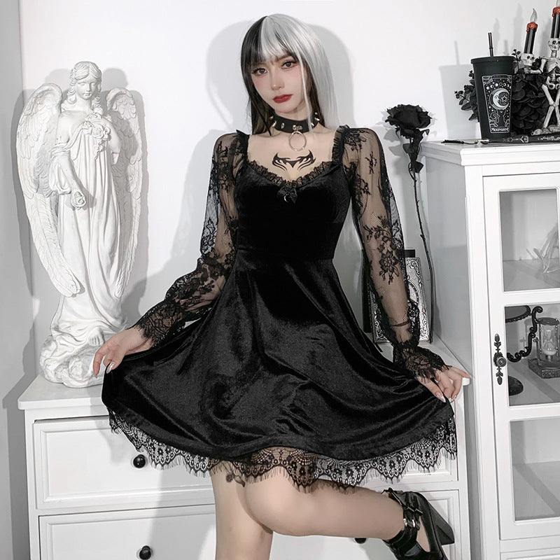 Dark Aesthetic Lace Hip-Hop Dress Short Sleeve