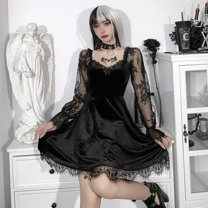 Dark Aesthetic Lace Hip-Hop Dress Short Sleeve