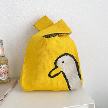 Trendy Cartoon Floral Knitted Tote Bag for Women
