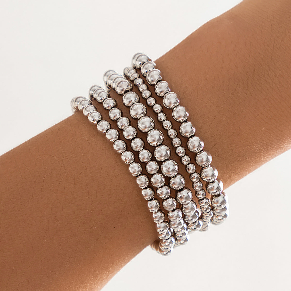 Heart-Shaped Metal Pendant Bead Bracelet Set Stylish Chunky Chain Bracelet For Women