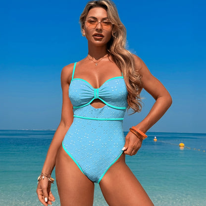 New Women'S One-Piece Swimsuit - Solid Color, Quick-Dry, High Elasticity