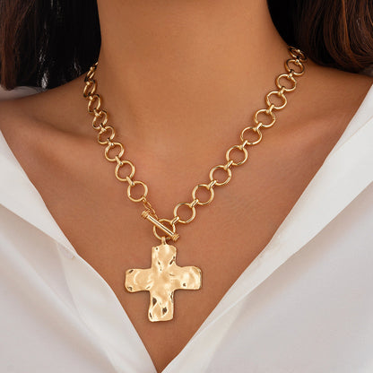 Punk Inspired Metal Cross Necklace With Heart Pendant