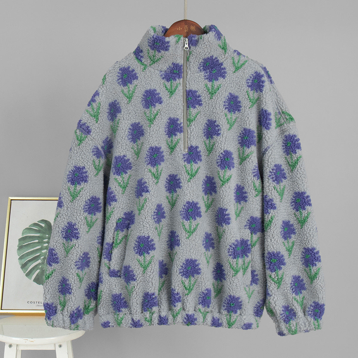 Floral Print Half-Zip Pullover Sweatshirt