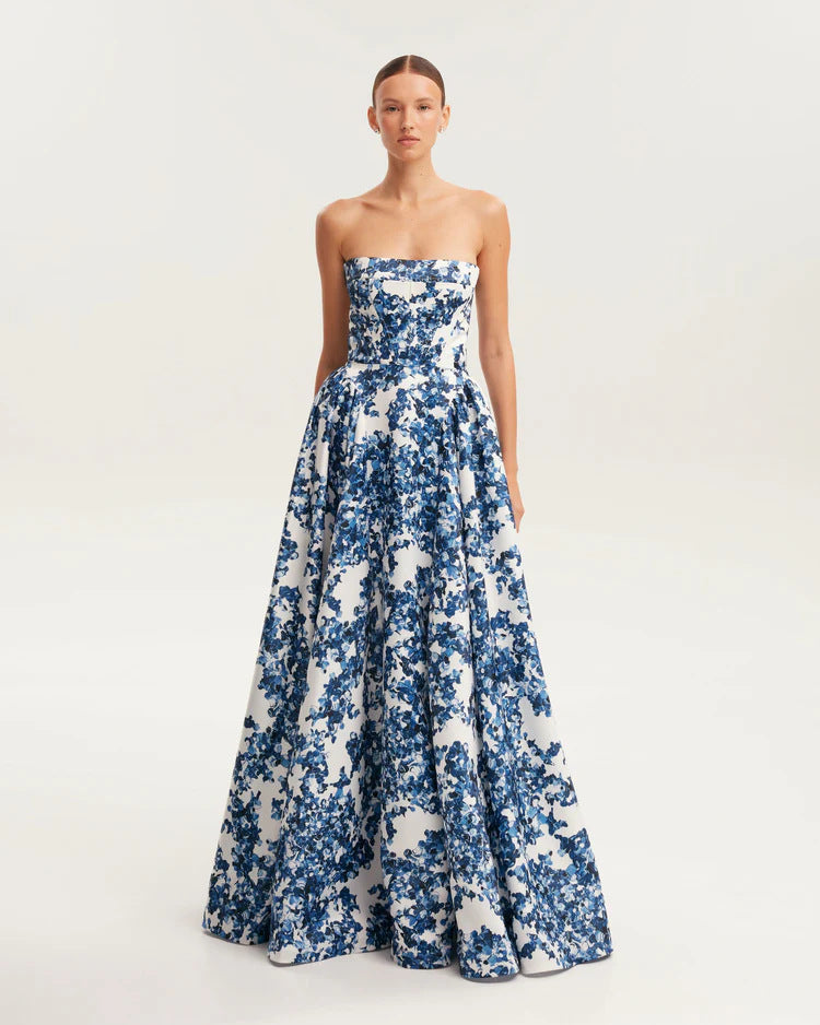 Elegant Off-Shoulder Long Evening Dress with 3D Design