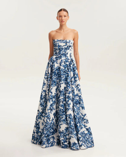 Elegant Off-Shoulder Long Evening Dress with 3D Design