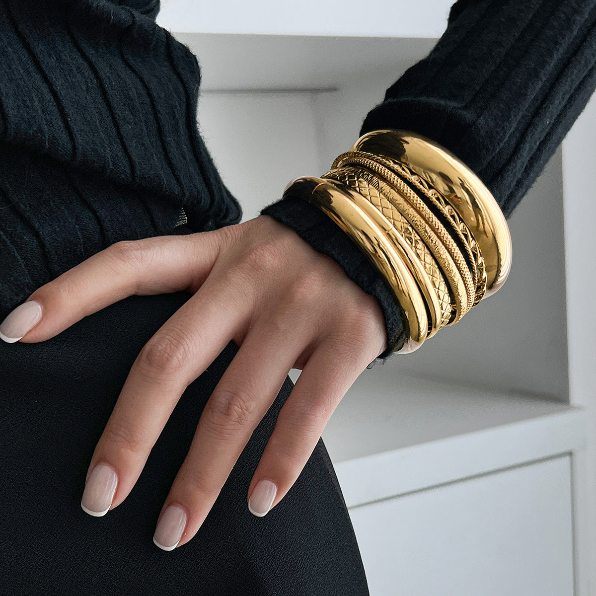 Trendy Metal Geometric Cuff Bracelet Set