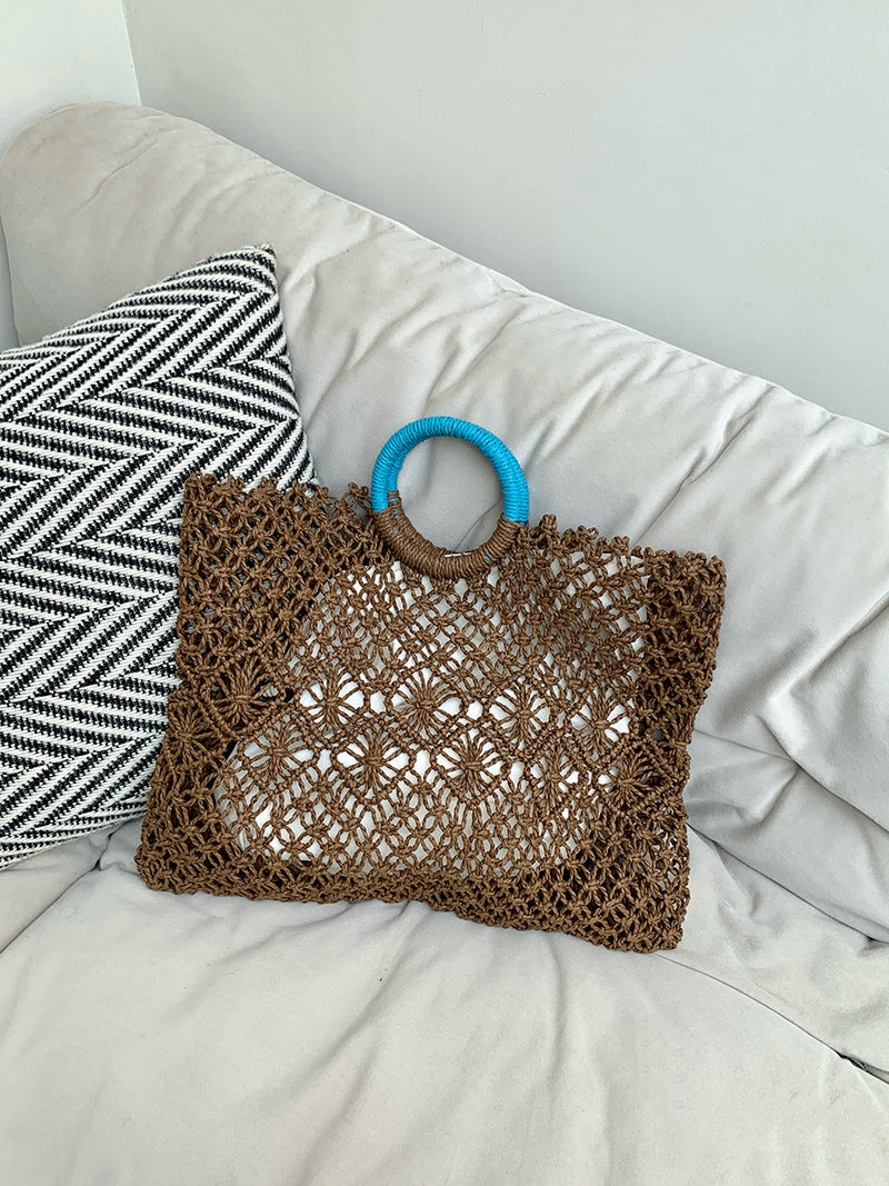 Trendy Woven Straw Beach Bag Casual Handbag