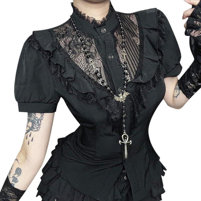 Sexy Lace Panel Short Sleeve Top for Trendy Women