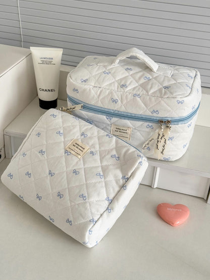 Blue Sweet Bow Cosmetic Bag Stylish Handheld Storage Bag