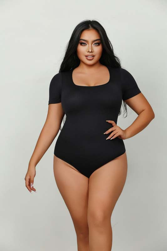 Plus Size Seamless Short Sleeve Bodysuit Shaping Top