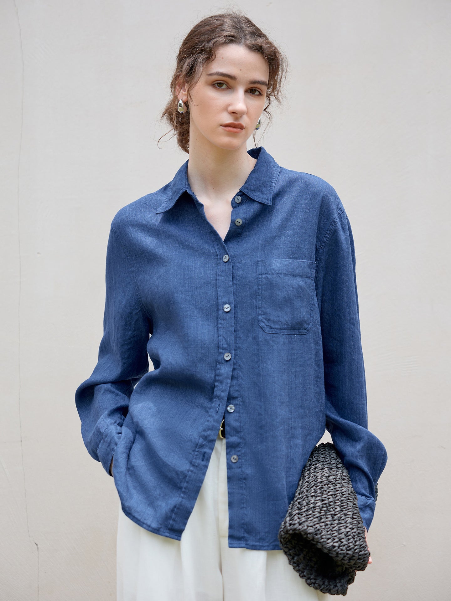 Elegant Linen Long Sleeve Shirt for Women in Solid Colors