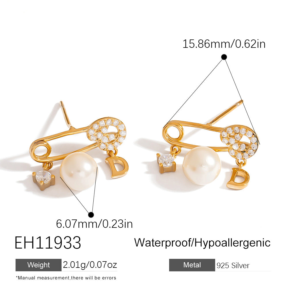 Elegant 925 Silver Pearl Earrings with Geometric Design