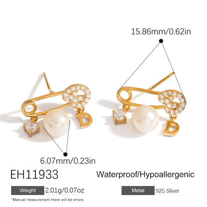 Elegant 925 Silver Pearl Earrings with Geometric Design