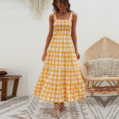 Color Block Striped Simple Spaghetti Dress