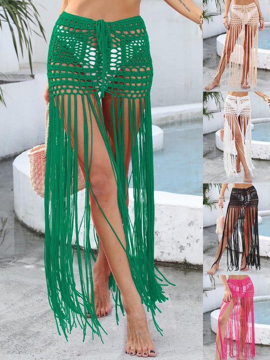 Women'S Beach Skirt Adjustable Drawstring Tassel Cover-Up