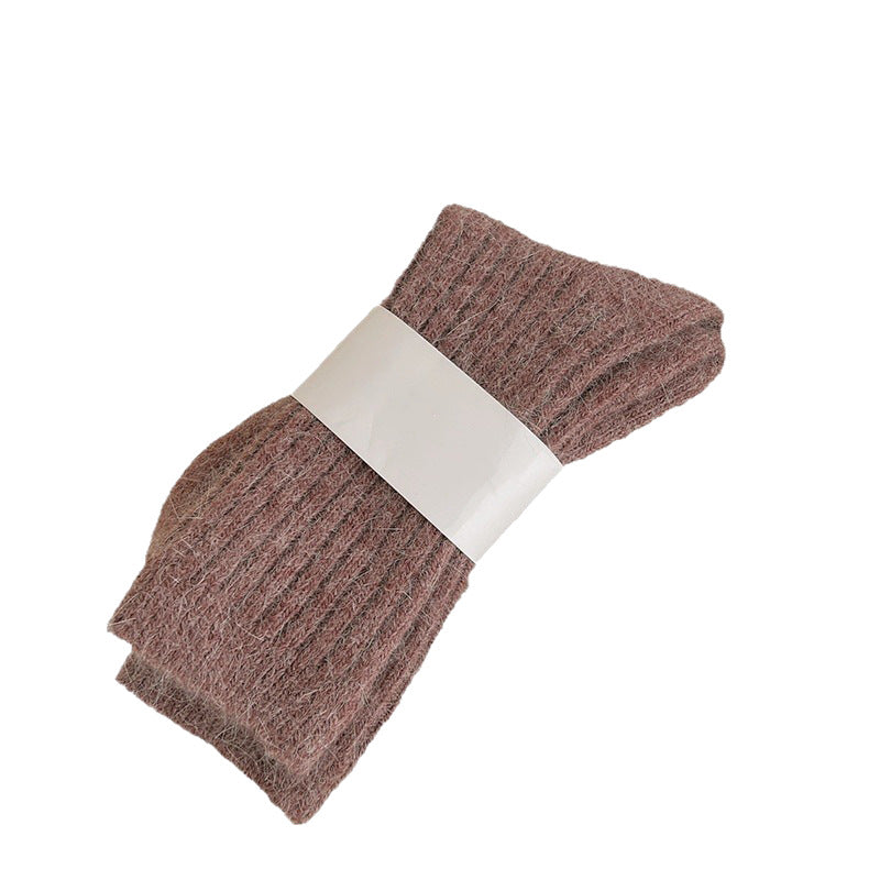 Solid Color Striped Warm Soft Crew Socks
