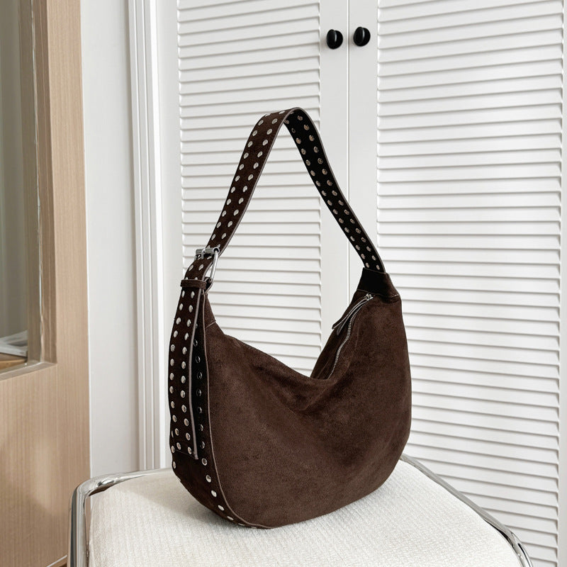 Punk-Inspired Two-Sided Studded PU Shoulder Bag
