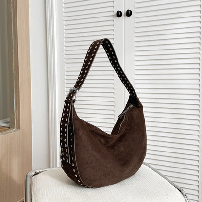 Punk-Inspired Two-Sided Studded PU Shoulder Bag