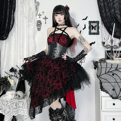 Flocked Star Print Mini Dress Sexy Goth Style