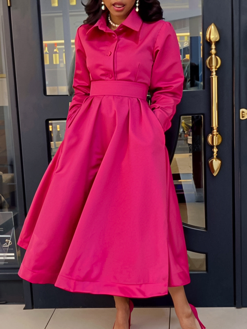 Women鈥檚 Elegant A-Line Dress With Belt