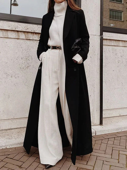 Casual Long Solid Color Wool Blend Coat