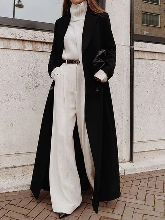 Casual Long Solid Color Wool Blend Coat