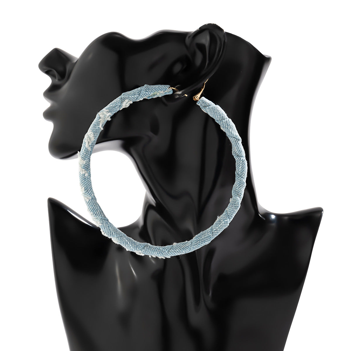 Vintage Statement Denim Print Hoop Earrings For Women