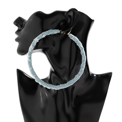 Vintage Statement Denim Print Hoop Earrings For Women