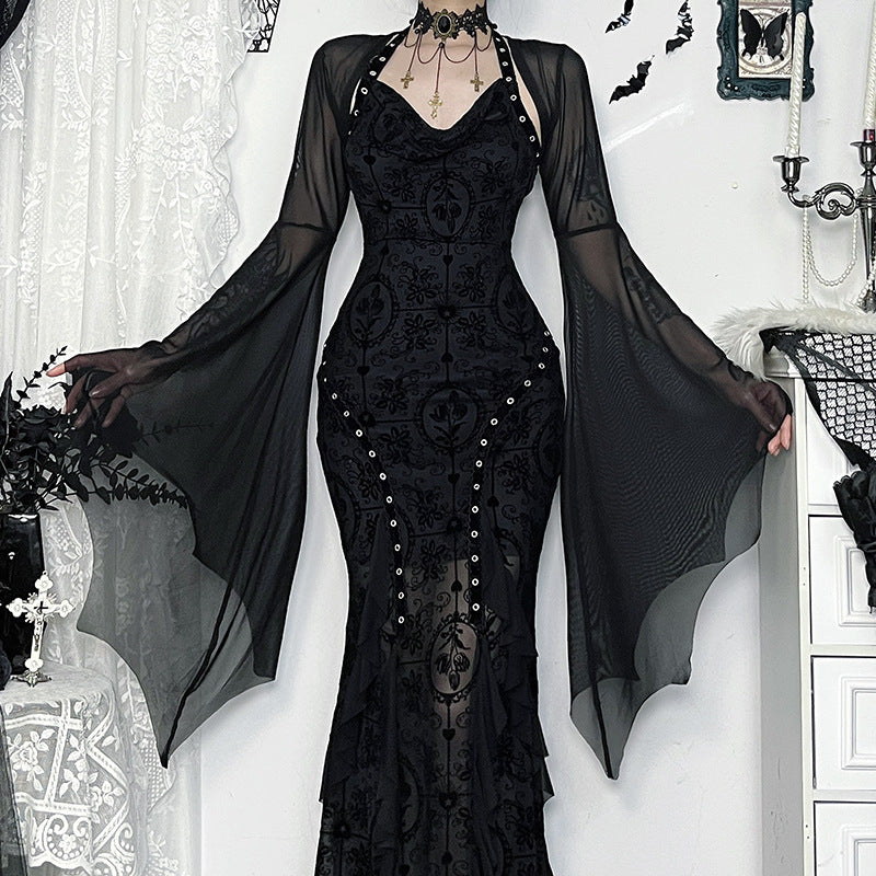 Dark Academia Batwing Sleeve Sheer Sun Protection Top