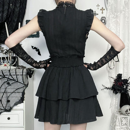 Gothic Style Black Cotton Sleeveless Maxi Dress