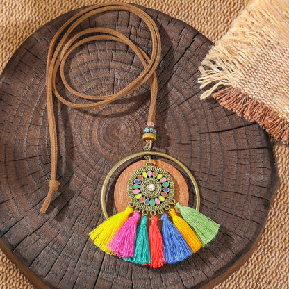 Trendy Ethnic-Inspired Butterfly Flower Necklace With Tassels