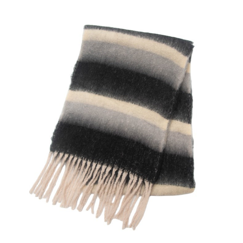 Winter Striped Warm Tassel Thick Scarf